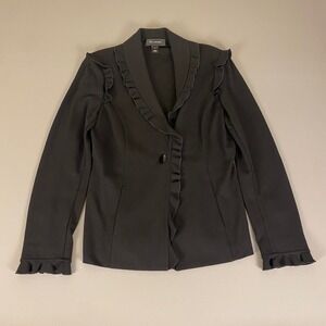 St. John‎  Blazer Jacket  Size 6 Black w/ Ruffled Hem Trim Formal Evening Career